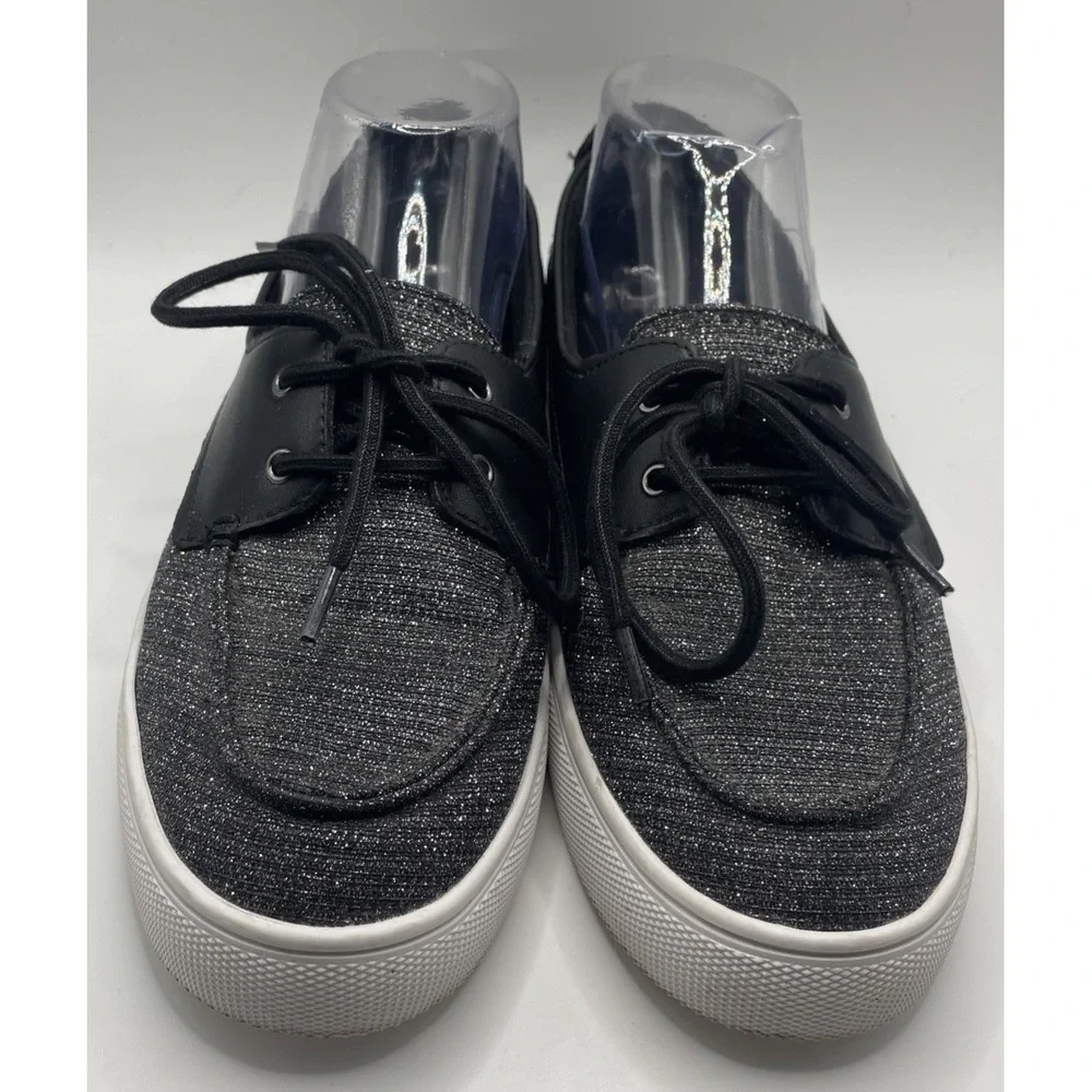 Easy Spirit Women's Kelp Black Size 8M Casual Boat Shoes Leather Metallic Upper